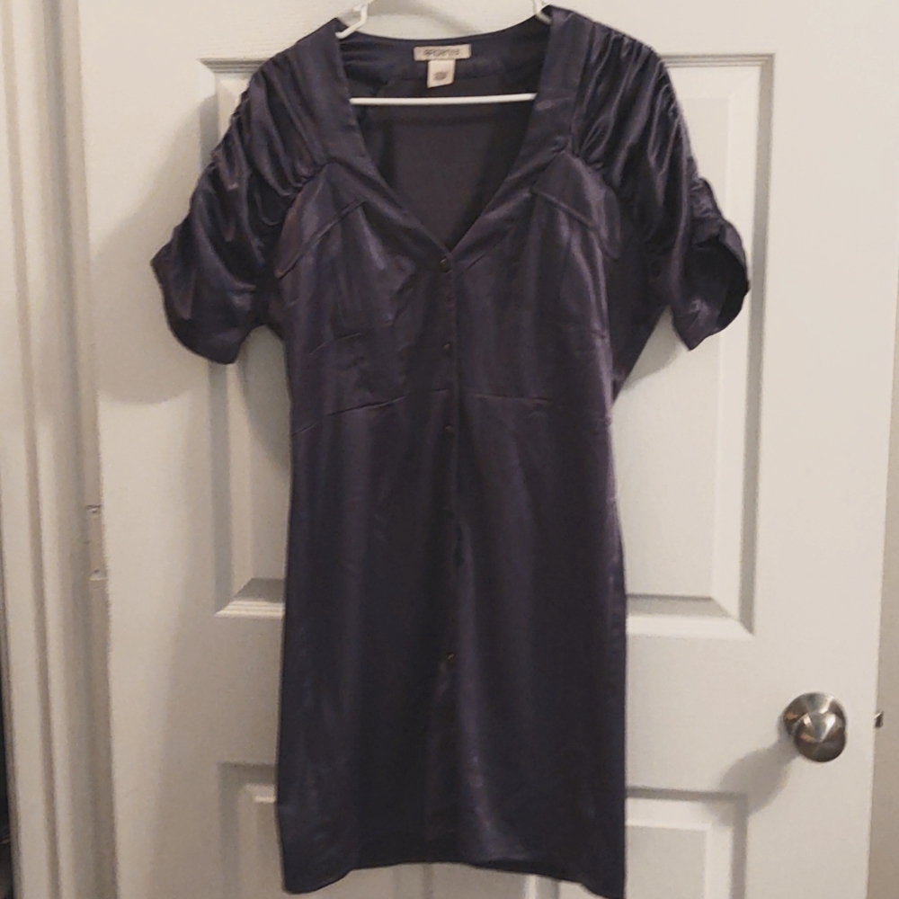 Arden B, satin feel dress with puffy sleeves